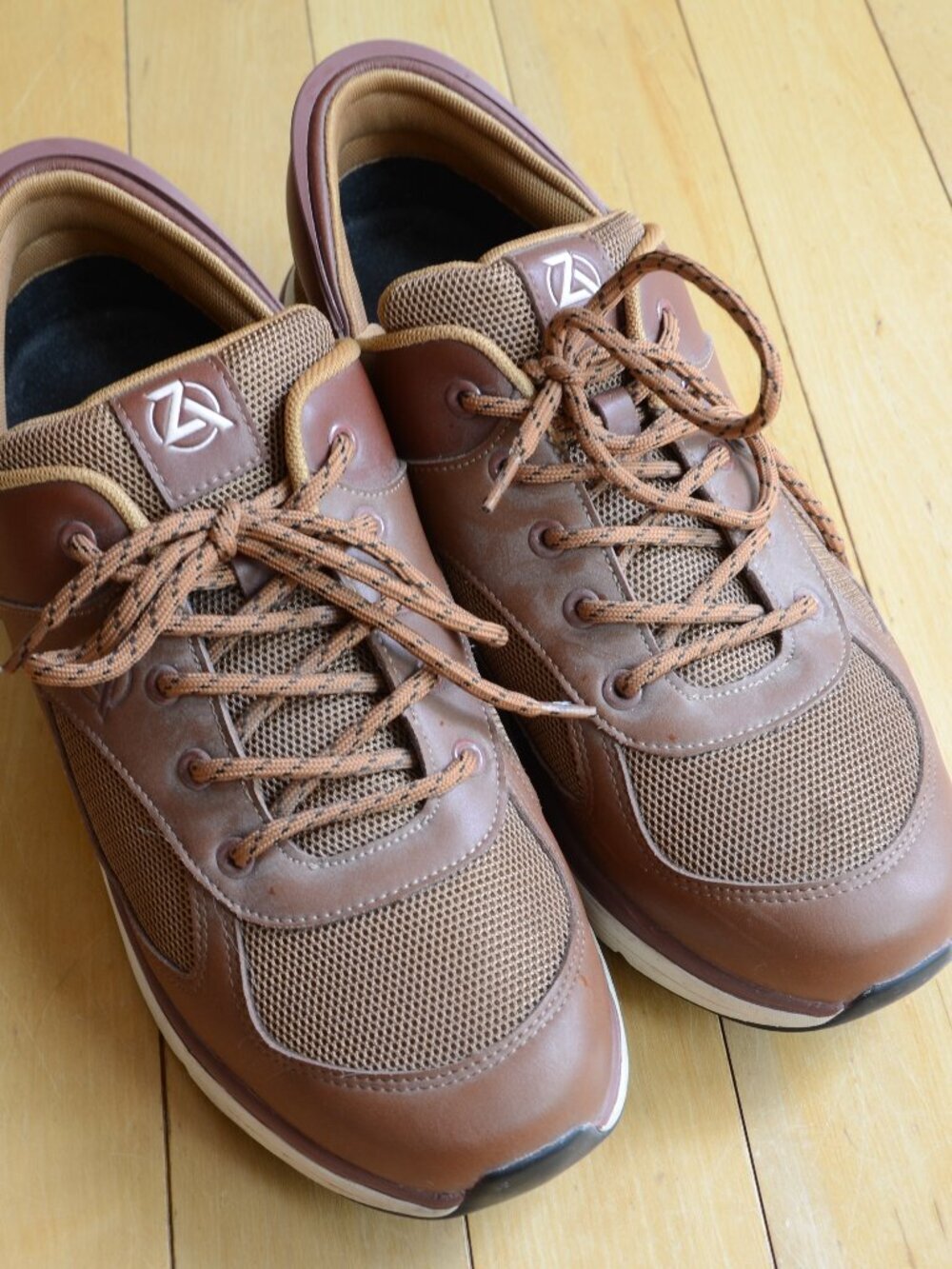 ZEBA Men's 13 Hands Free Brown Leather Sneakers Comfort Walking Tennis Shoes